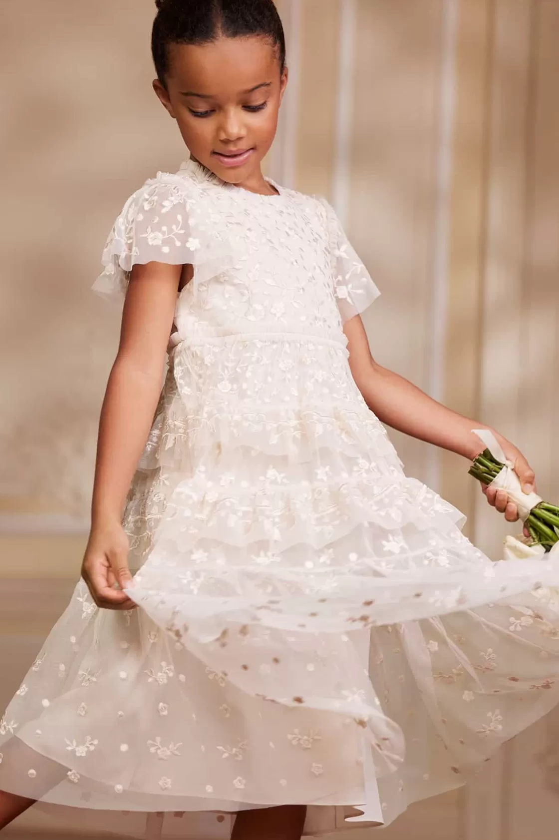 Needle & Thread Dziewczyna Z Kwiatami | Dziewczyna Z Kwiatami-Angelica Lace Kids Dress Champagne