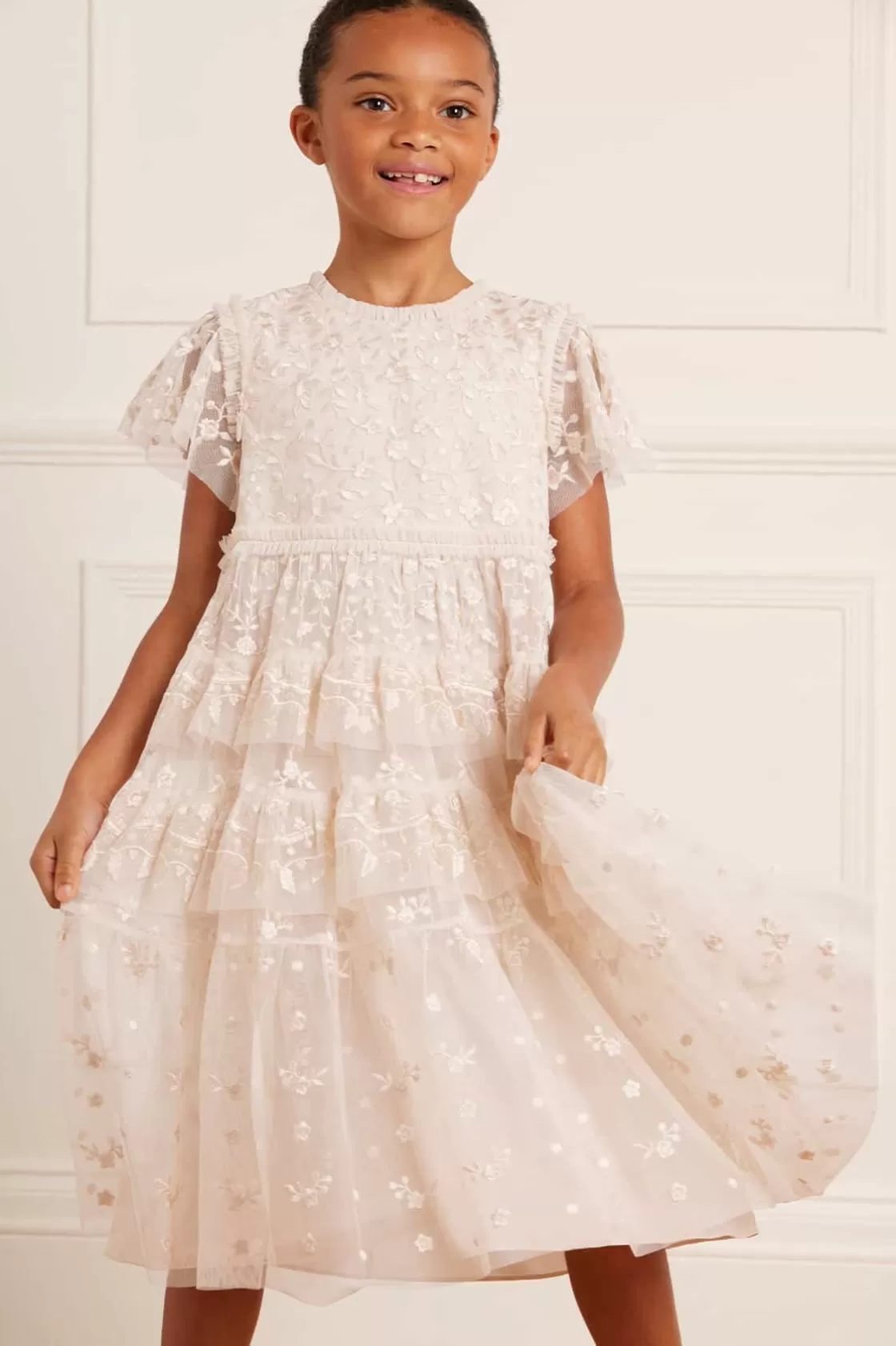 Needle & Thread Dziewczyna Z Kwiatami | Dziewczyna Z Kwiatami-Angelica Lace Kids Dress Champagne