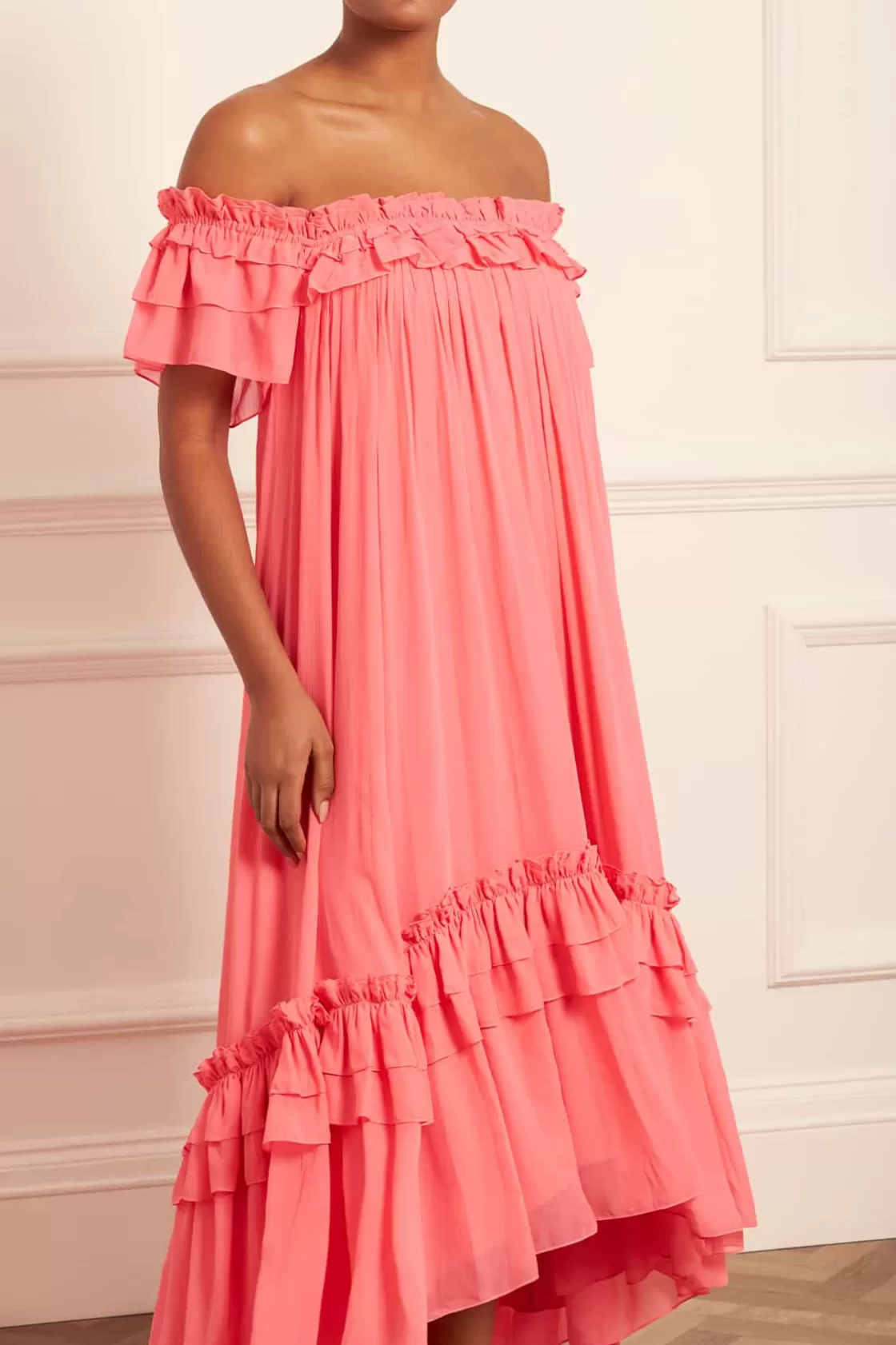 Needle & Thread Sukienki Dzienne | Sukienki-Aria Chiffon Off-Shoulder Ankle Gown Pink