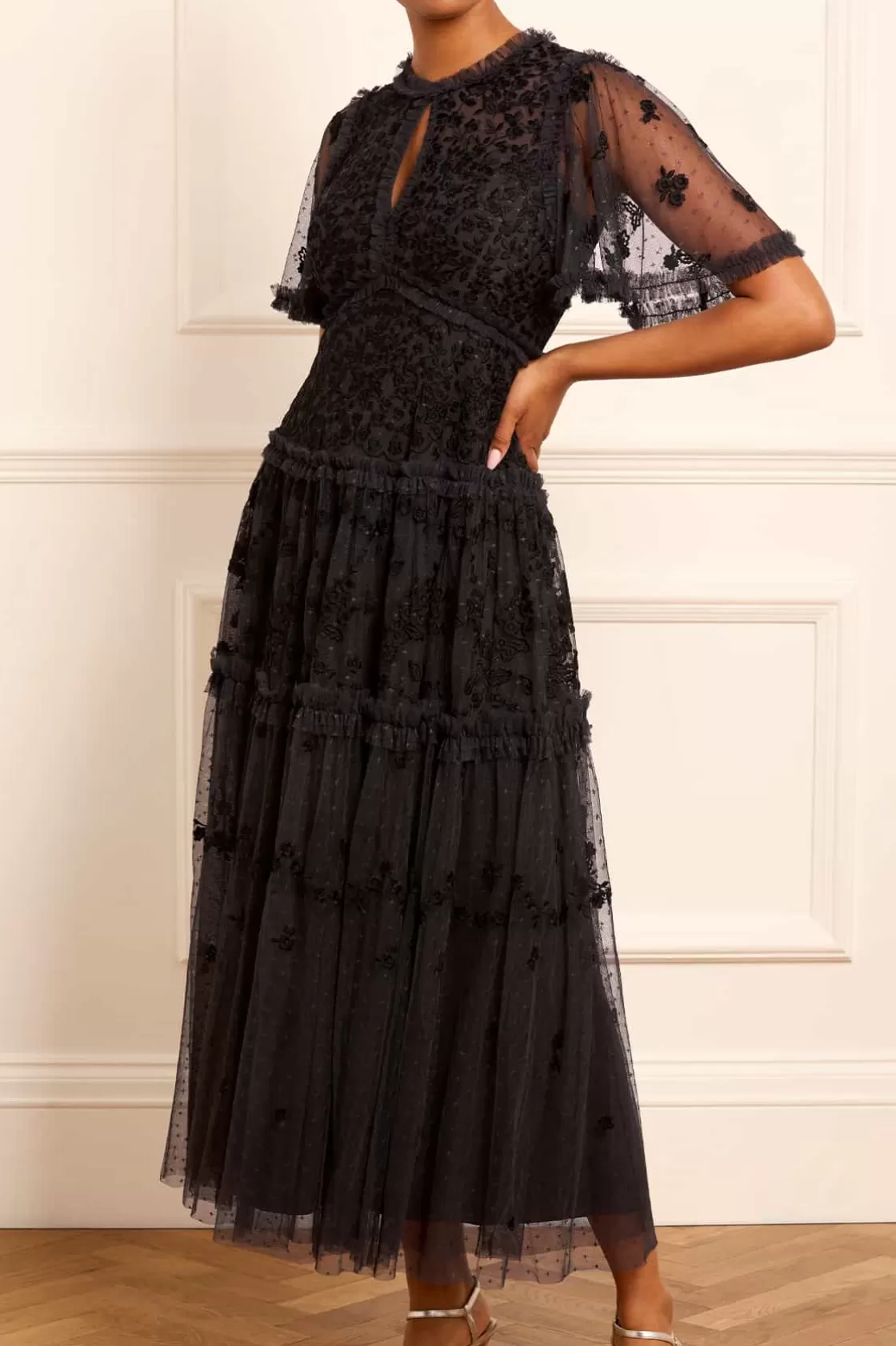 Needle & Thread Plus Size | Suknie Wieczorowe-Autumn Lace Ankle Gown Black