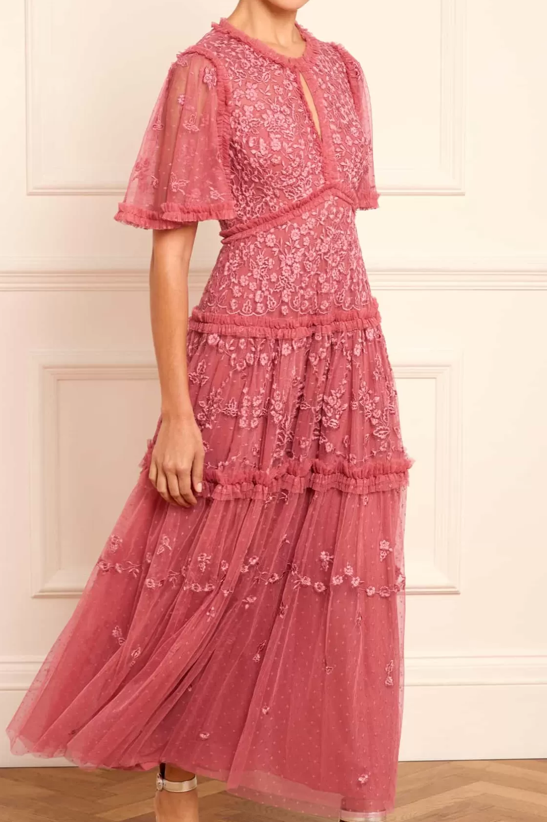 Needle & Thread Suknie Wieczorowe | Sukienki Haftowane-Autumn Lace Ankle Gown Pink