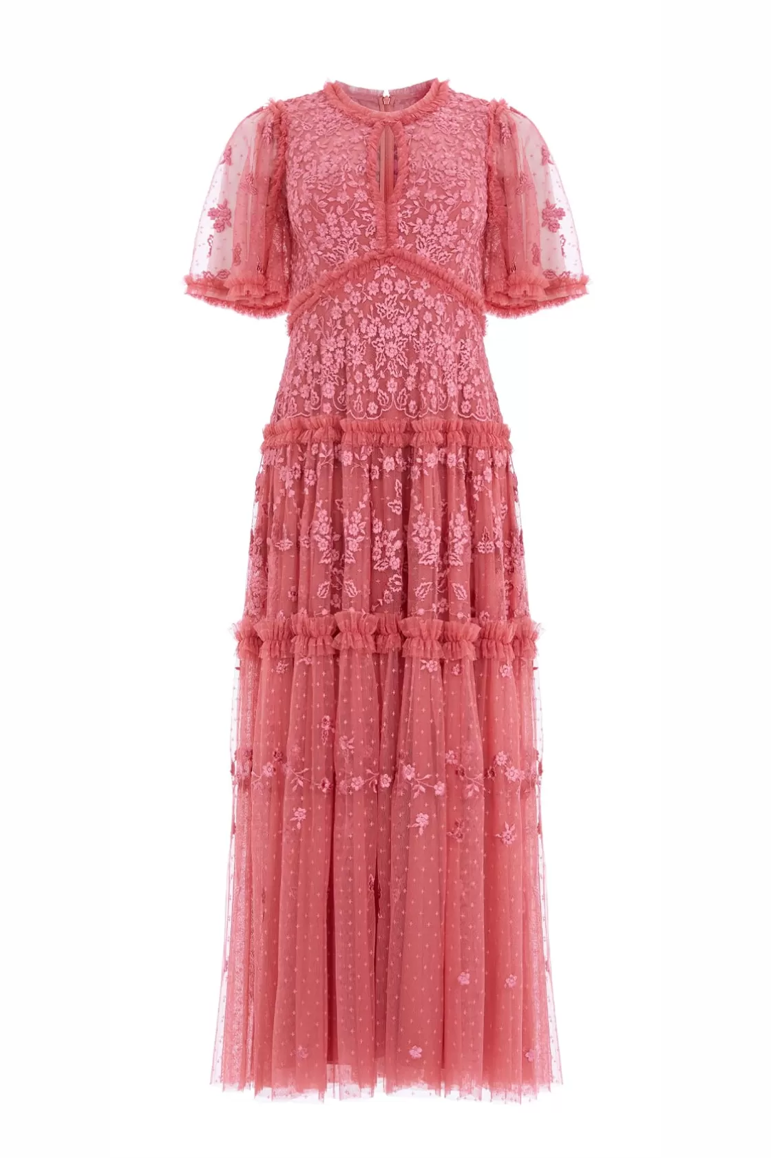 Needle & Thread Suknie Wieczorowe | Sukienki Haftowane-Autumn Lace Ankle Gown Pink