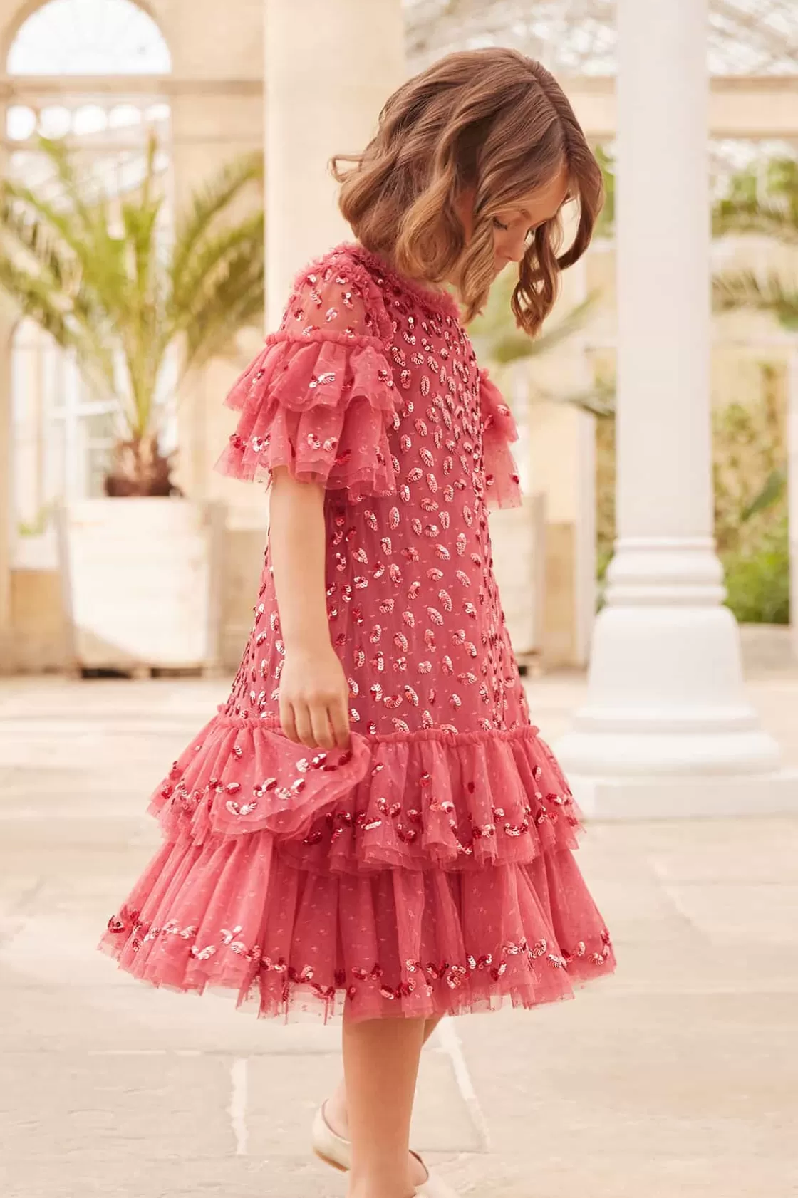 Needle & Thread Mamusia I Ja | Kids Embellished Dresses-Autumn Leaves Kids Dress Pink