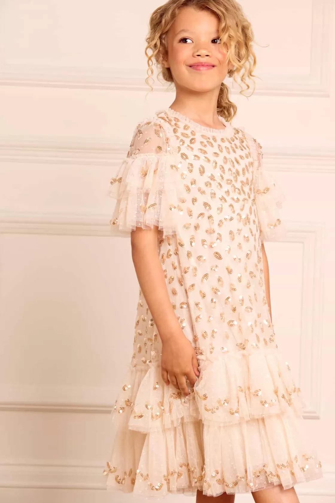 Needle & Thread Dziewczyna Z Kwiatami | Dziewczyna Z Kwiatami-Autumn Leaves Kids Dress Champagne