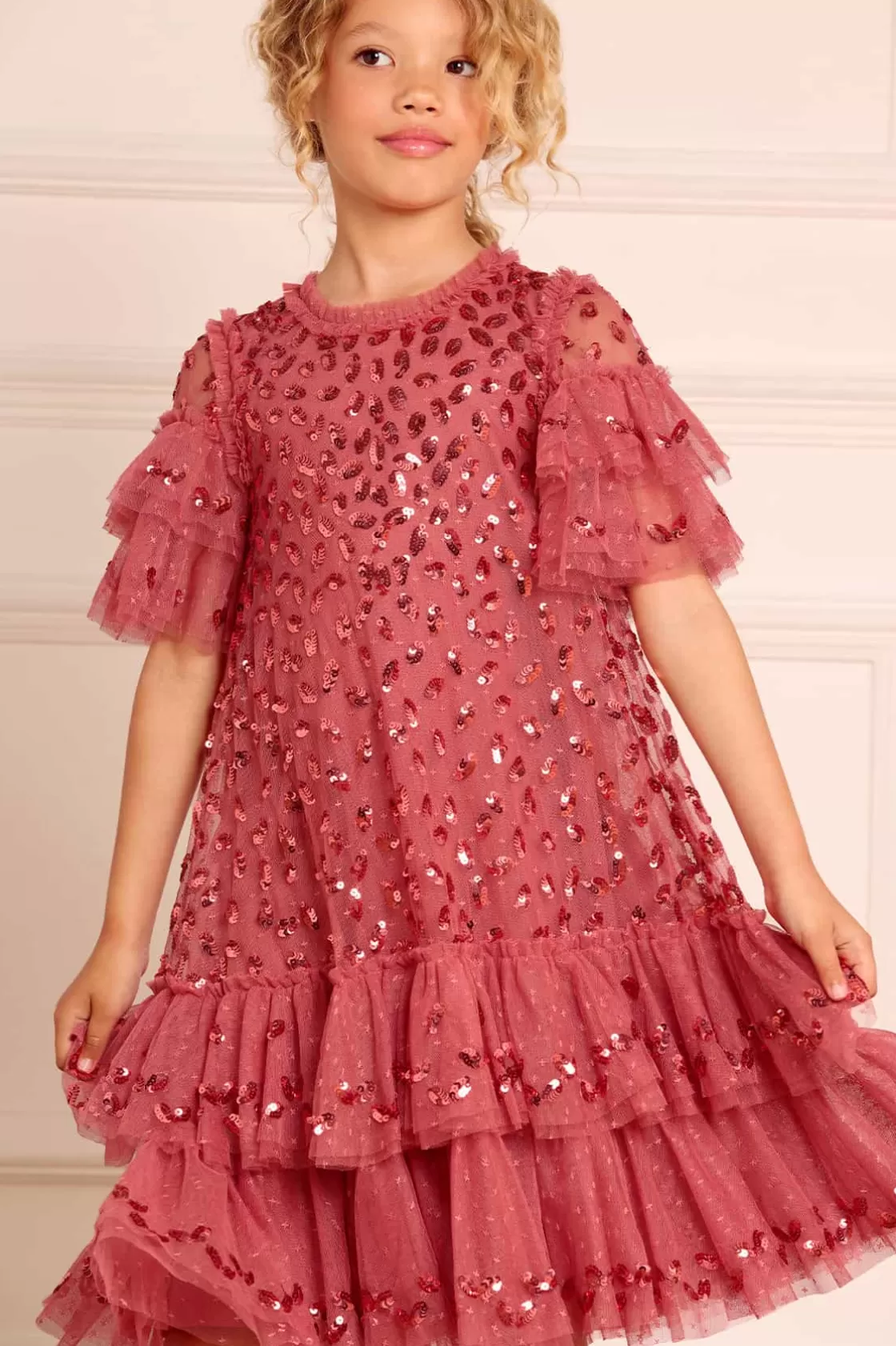 Needle & Thread Mamusia I Ja | Kids Embellished Dresses-Autumn Leaves Kids Dress Pink