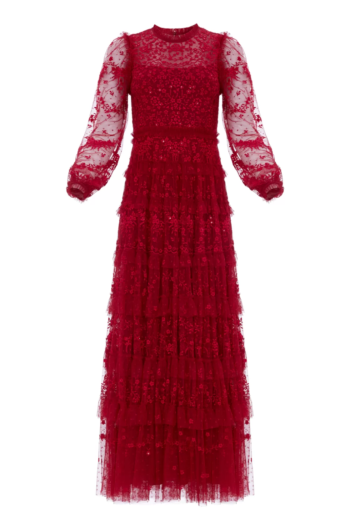 Needle & Thread Suknie Wieczorowe | Sukienki Haftowane-Blossom Lace Ankle Gown Red