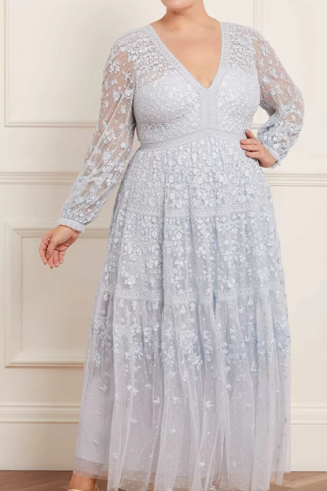 Needle & Thread Plus Size | Suknie Wieczorowe-Celestia Ribbon Ankle Gown Blue