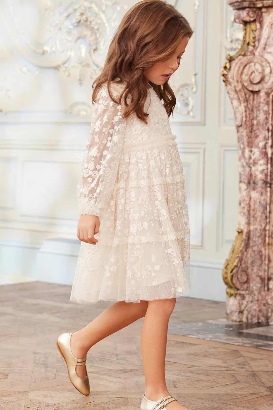 Needle & Thread Mamusia I Ja | Dziewczyna Z Kwiatami-Celestia Ribbon Kids Dress Champagne