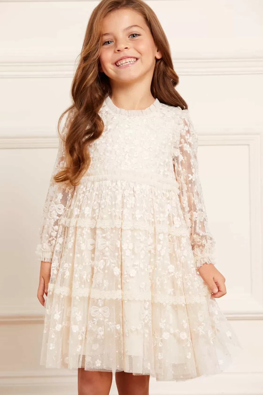 Needle & Thread Mamusia I Ja | Dziewczyna Z Kwiatami-Celestia Ribbon Kids Dress Champagne