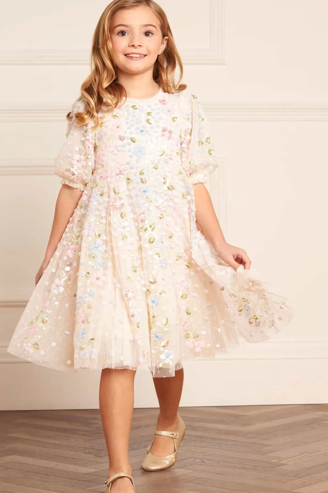 Needle & Thread Mamusia I Ja | Dziewczyna Z Kwiatami-Confetti Gloss Kids Dress Champagne