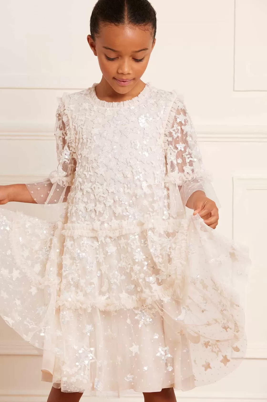 Needle & Thread Mamusia I Ja | Kids Embellished Dresses-Constellation Gloss Kids Dress Champagne