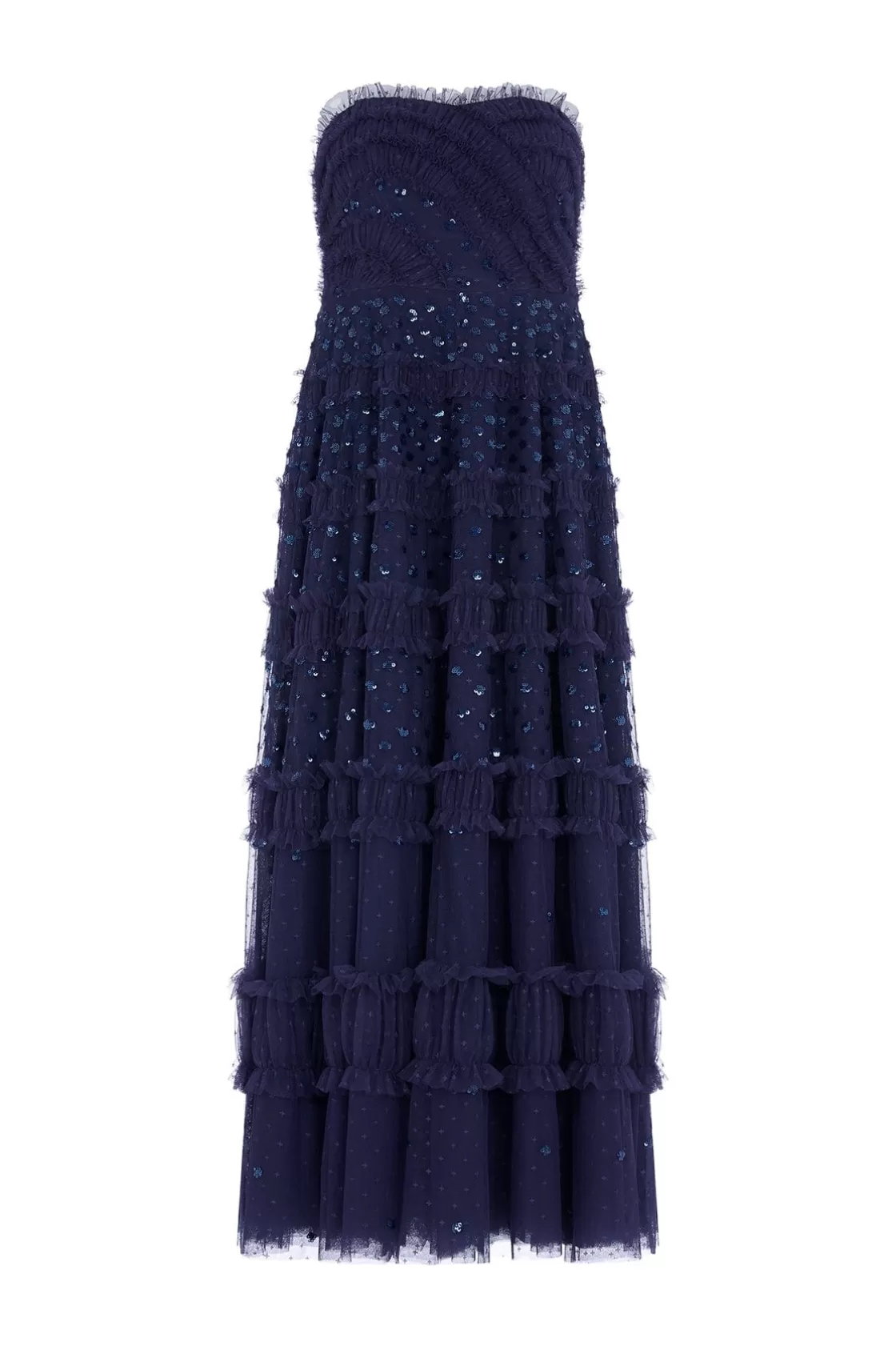 Needle & Thread Suknie Wieczorowe | Ozdobne Sukienki-Dot Shimmer Tiered Strapless Ankle Gown Blue