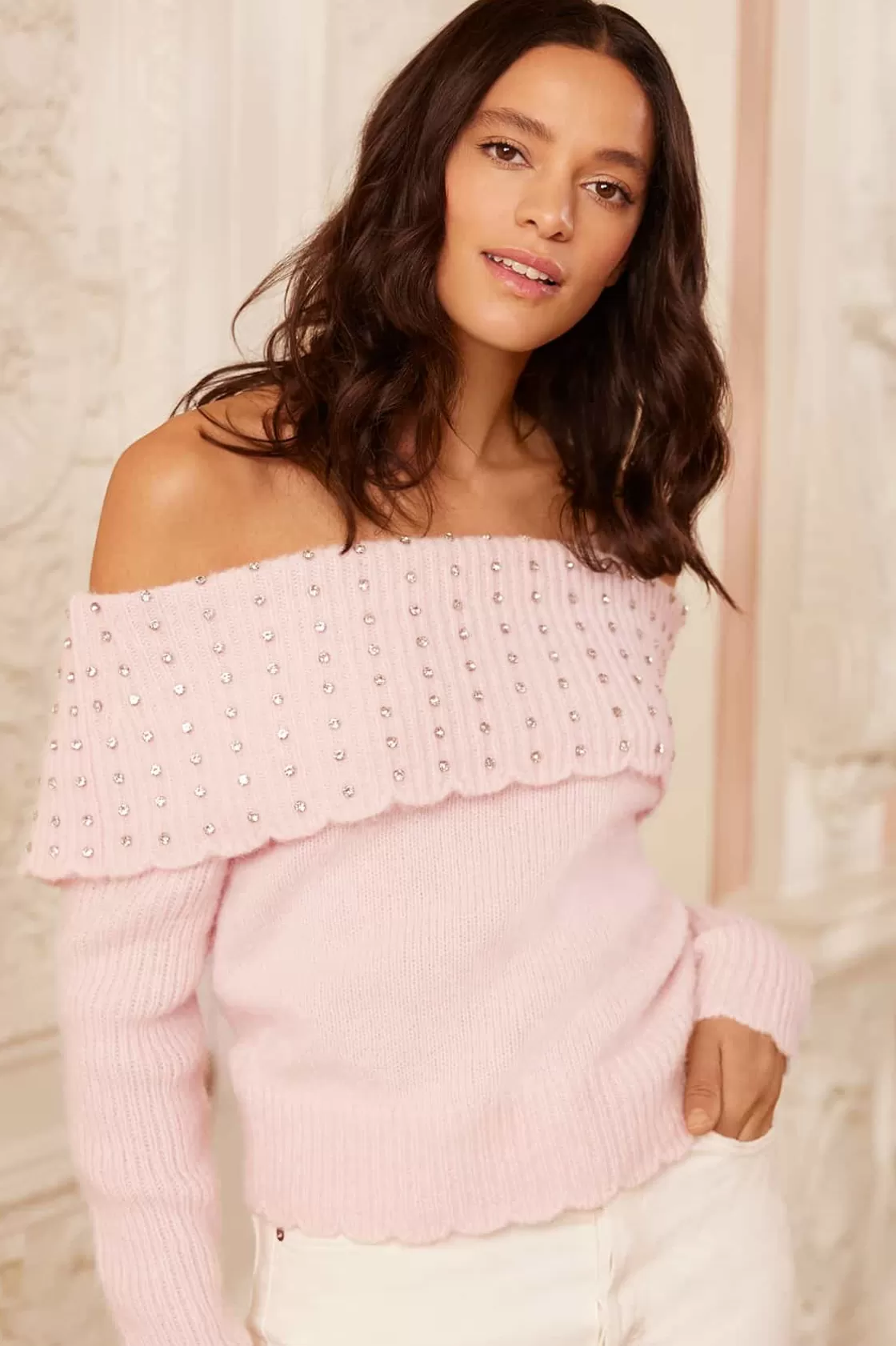 Needle & Thread Odzież Damska -Embellished Bardot Jumper Pink