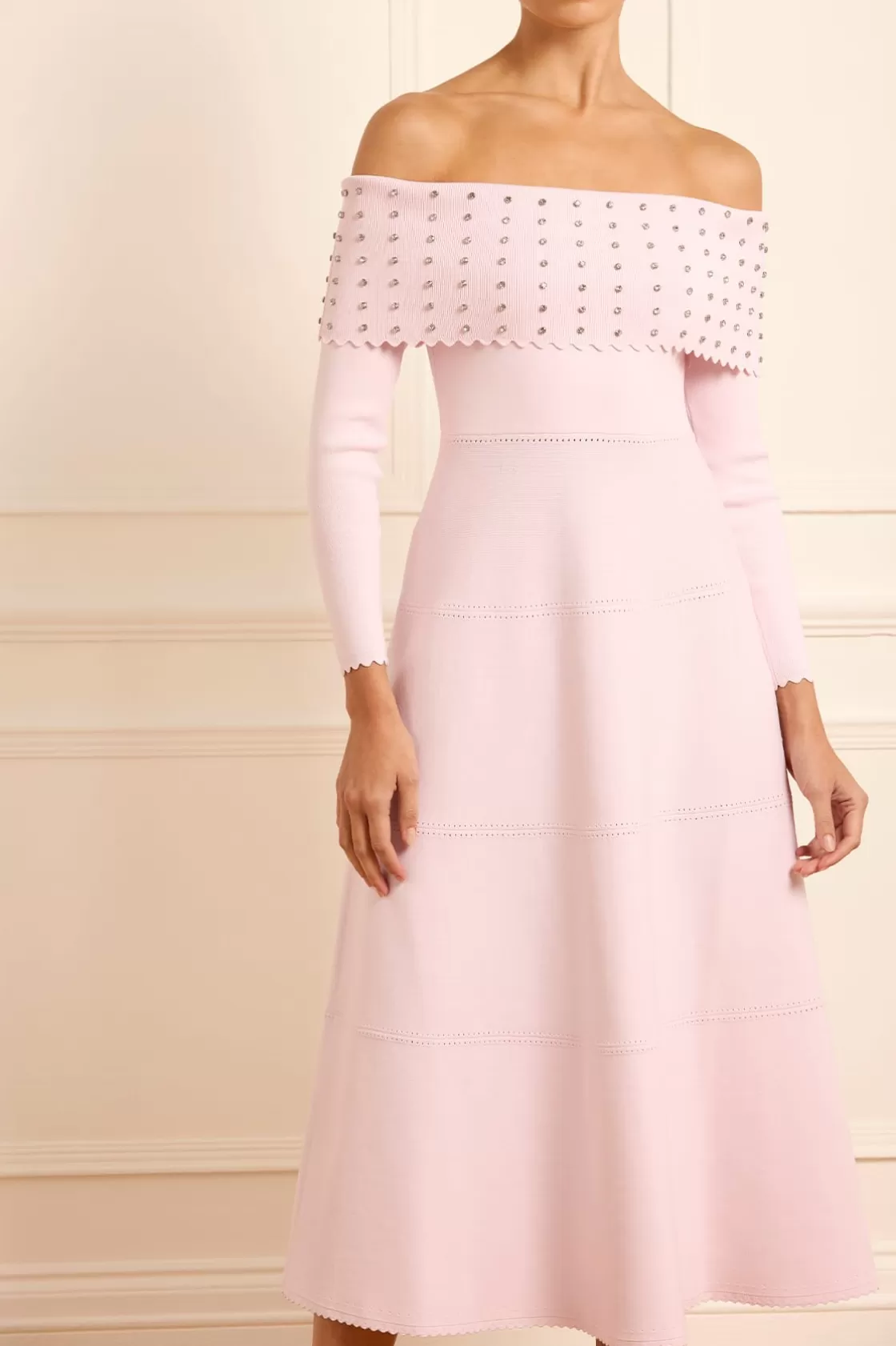 Needle & Thread Sukienki Dzienne | Sukienki-Embellished Bardot Knit Gown Pink