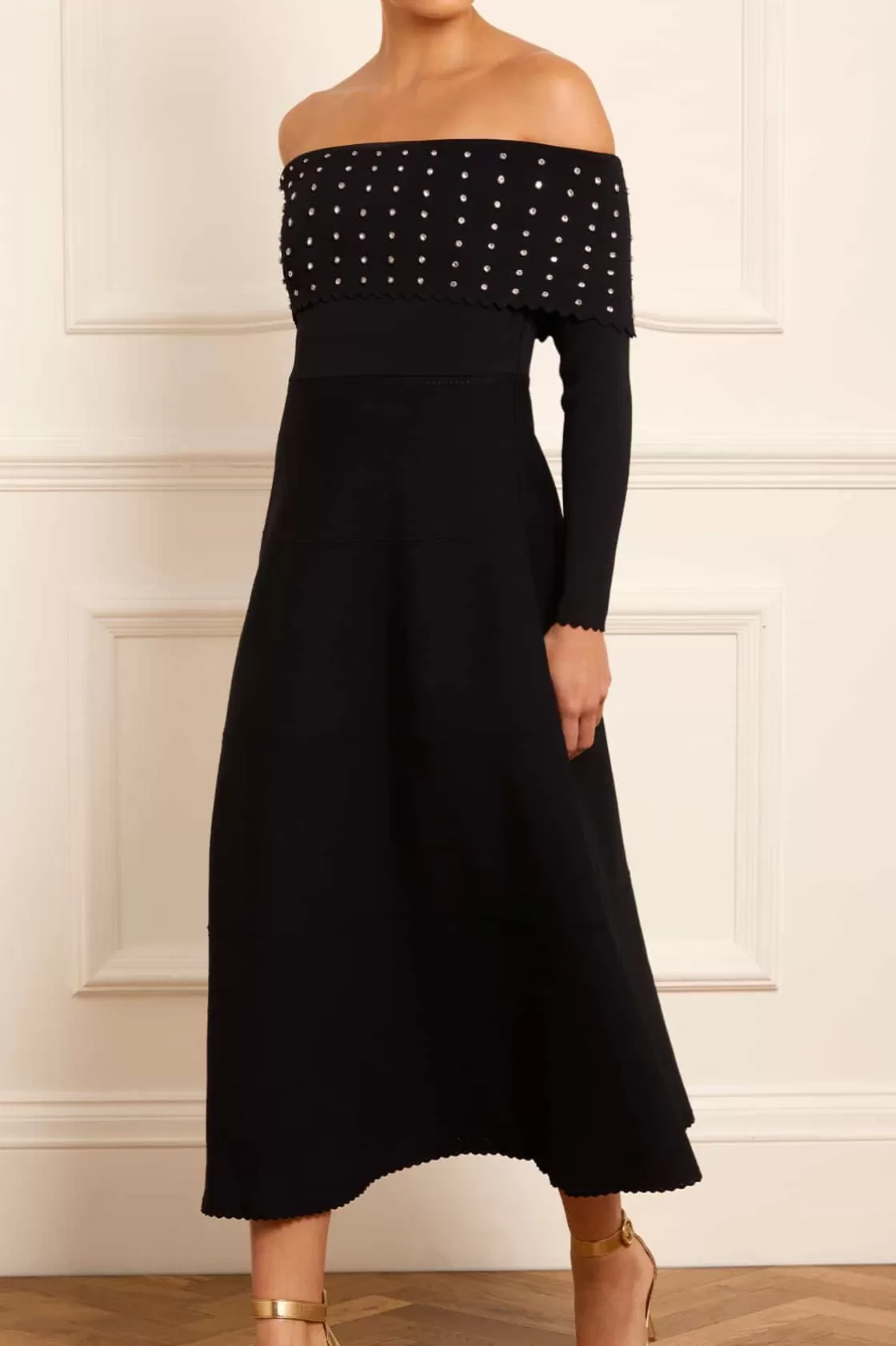 Needle & Thread Sukienki Dzienne | Sukienki-Embellished Bardot Knit Gown Black