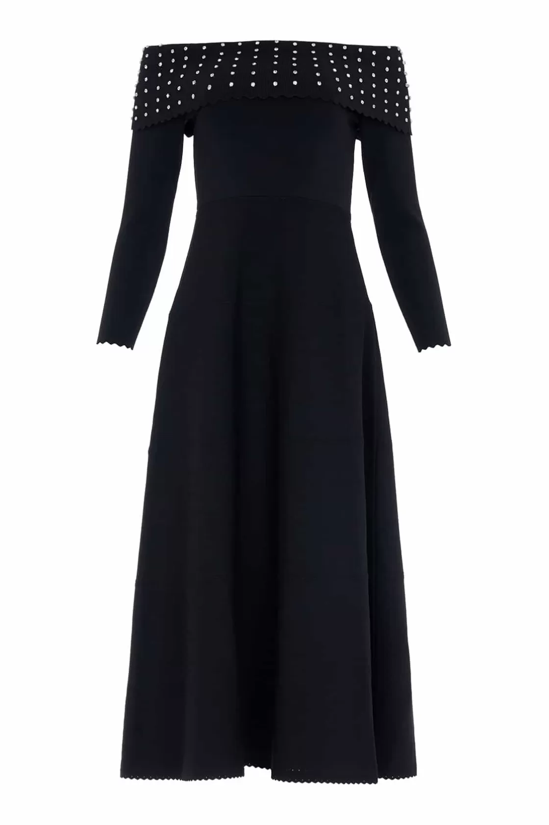 Needle & Thread Sukienki Dzienne | Sukienki-Embellished Bardot Knit Gown Black