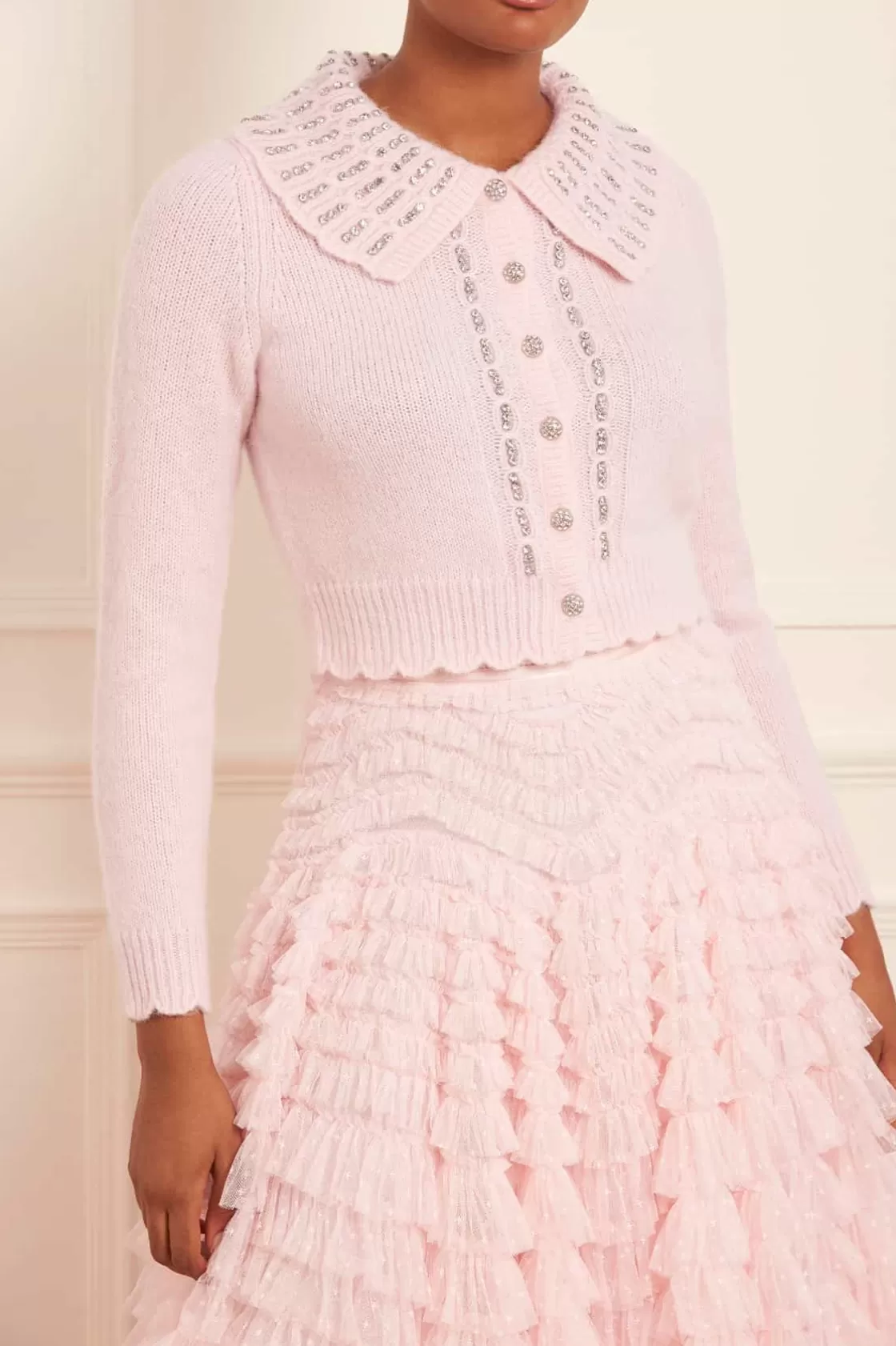 Needle & Thread Odzież Damska -Embellished Collar Short Cardigan Pink