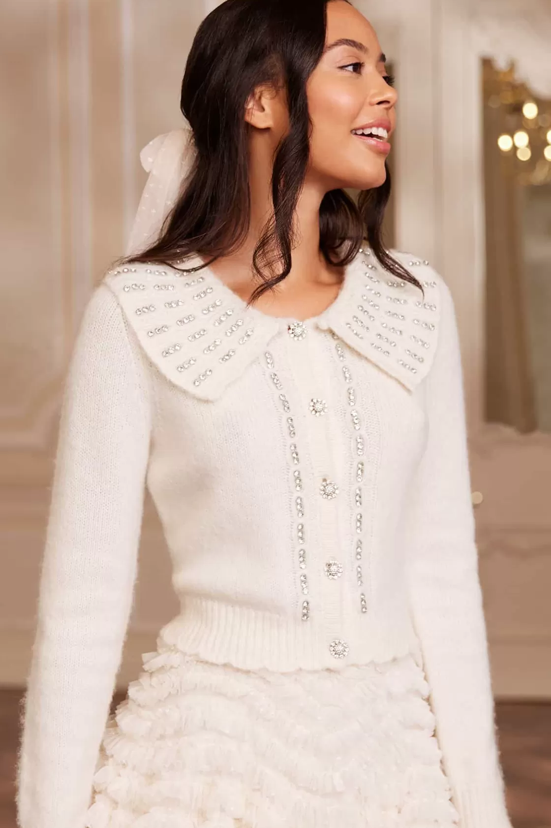 Needle & Thread Garderoba Ślubna-Embellished Collar Short Cardigan Champagne