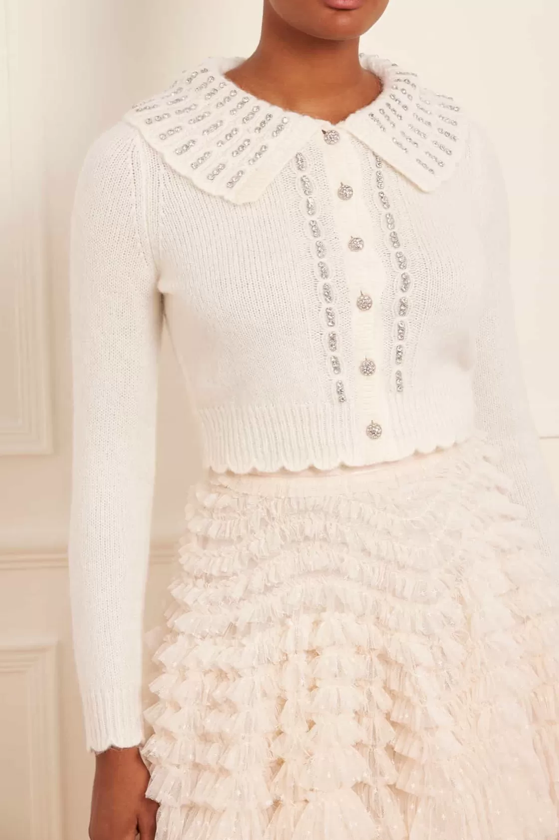 Needle & Thread Garderoba Ślubna-Embellished Collar Short Cardigan Champagne