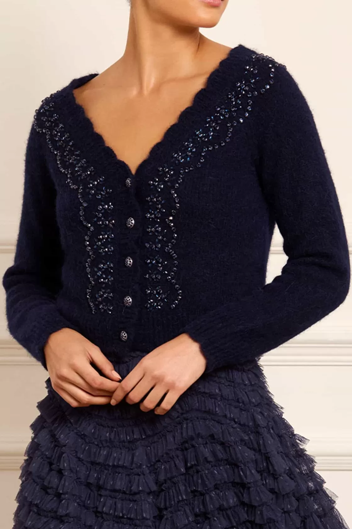 Needle & Thread Odzież Damska -Embellished V-Neck Short Cardigan Blue