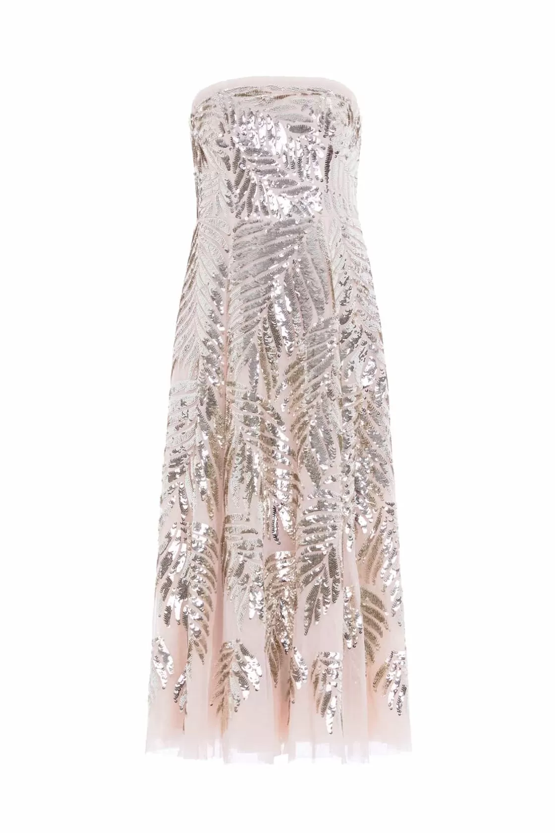 Needle & Thread Suknie Wieczorowe | Ozdobne Sukienki-Feather Sequin Strapless Ballerina Dress Beige