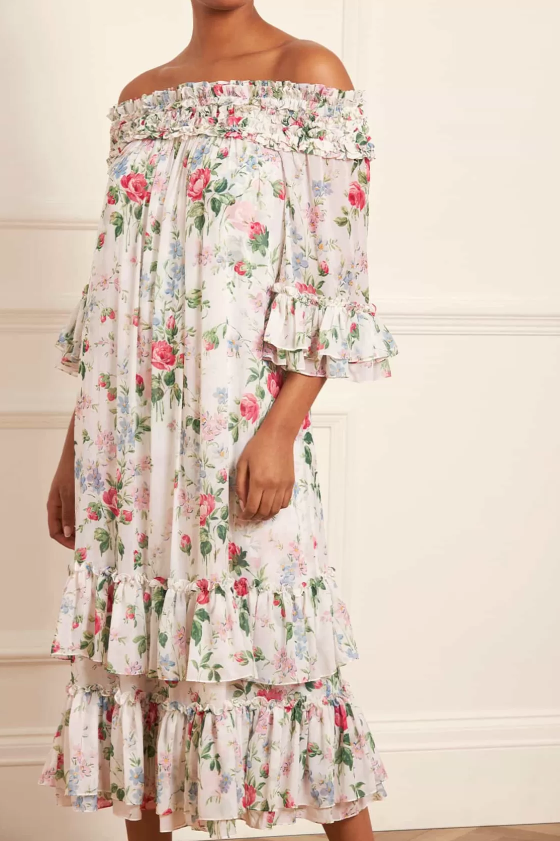 Needle & Thread Gość Weselny | Plus Size-Floral Fantasy Chiffon Off-Shoulder Ankle Gown Multi