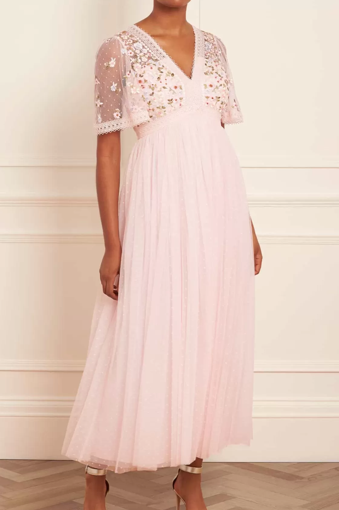 Needle & Thread Suknie Wieczorowe | Sukienki Haftowane-Garland Ribbon Bodice Ankle Gown Pink