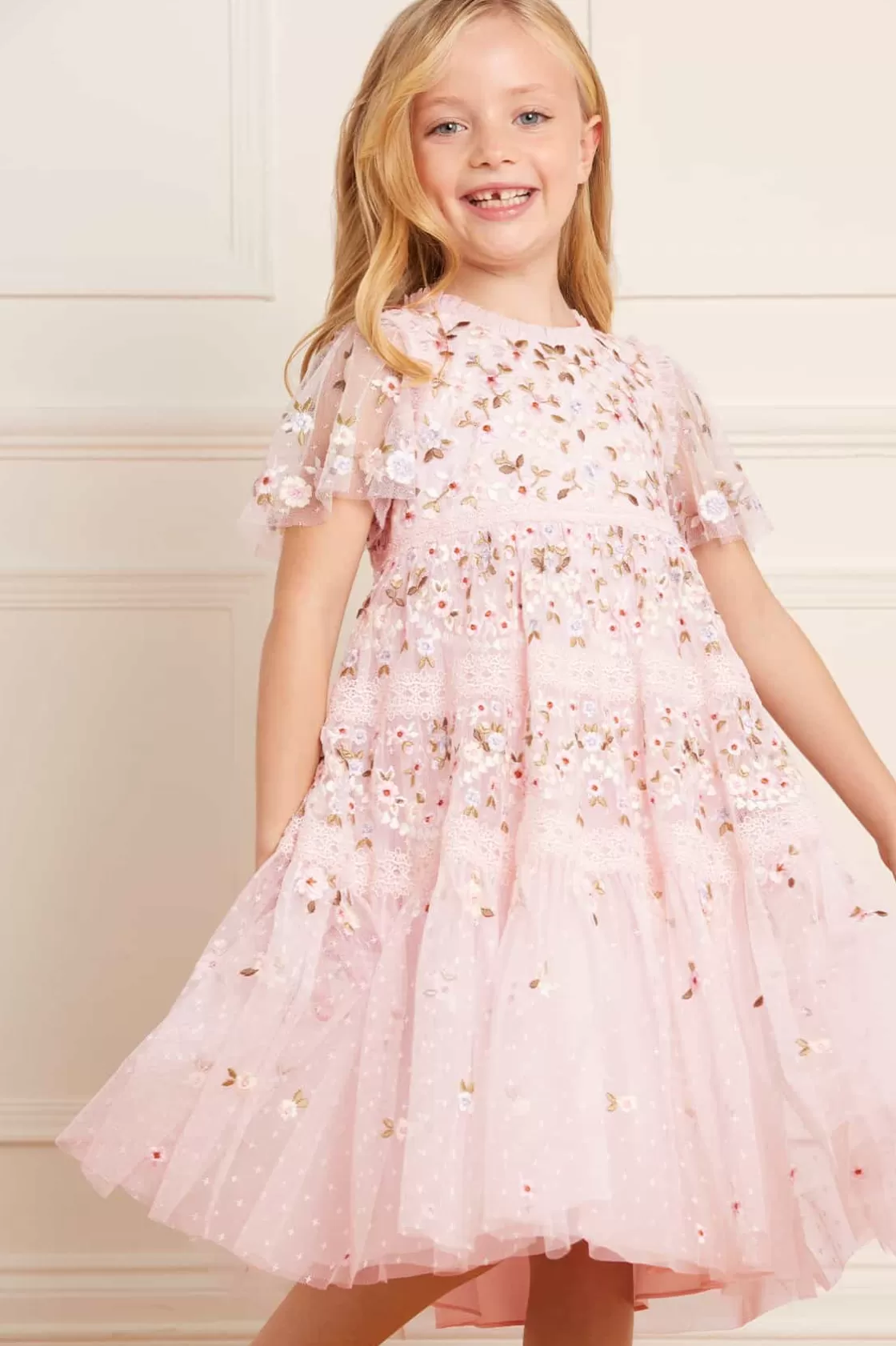 Needle & Thread Mamusia I Ja | Dziewczyna Z Kwiatami-Garland Ribbon Kids Dress Pink