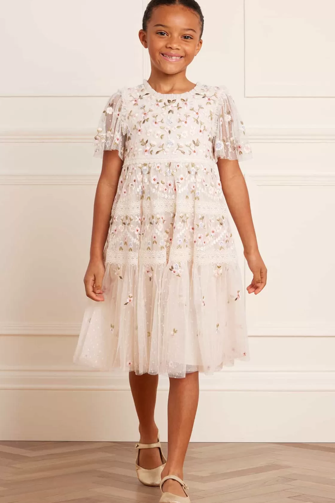 Needle & Thread Mamusia I Ja | Dziewczyna Z Kwiatami-Garland Ribbon Kids Dress Champagne