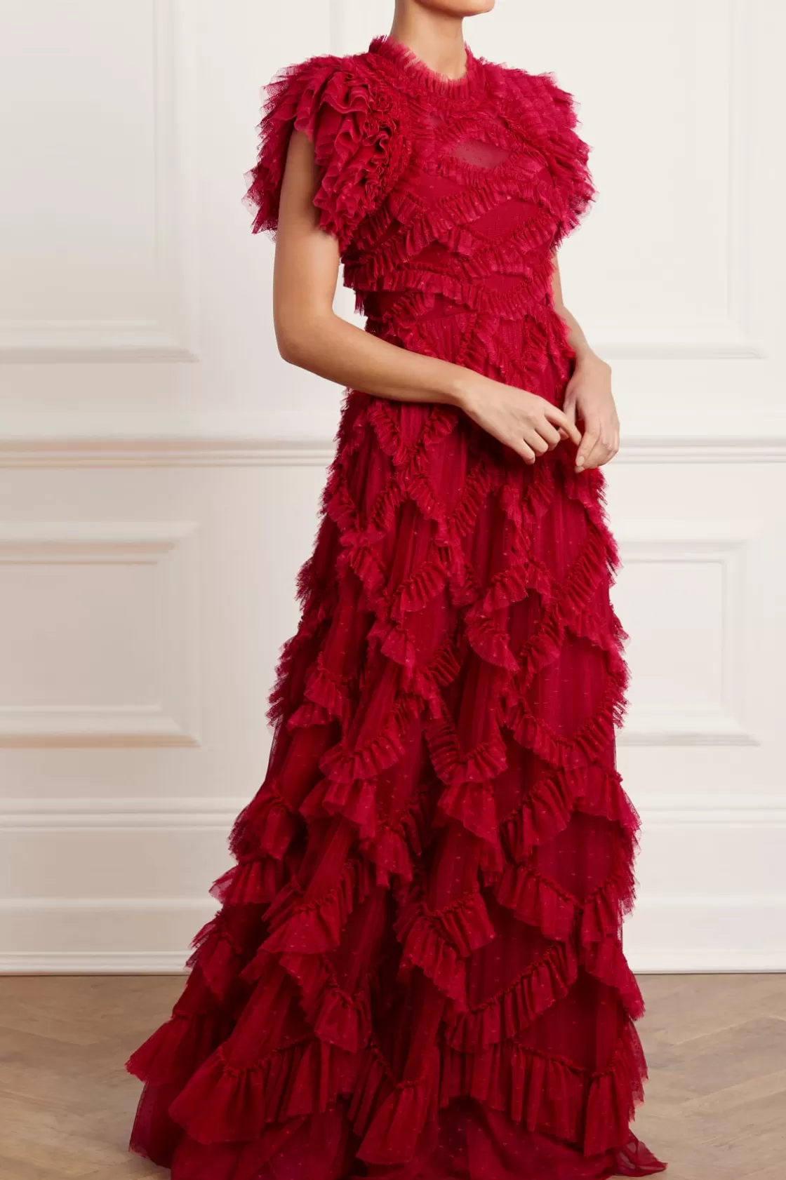 Needle & Thread Plus Size | Suknie Wieczorowe-Genevieve Ruffle Gown Red