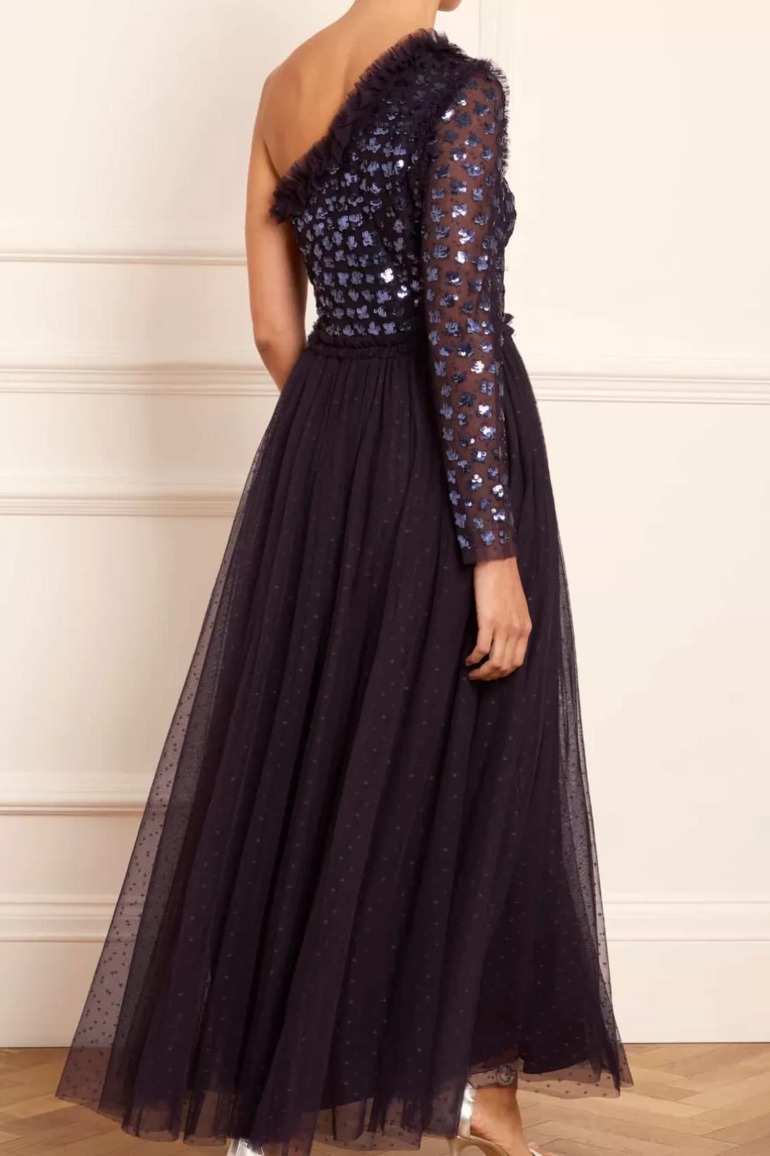 Needle & Thread Plus Size | Suknie Wieczorowe-Glisten Bodice One-Shoulder Ankle Gown Blue