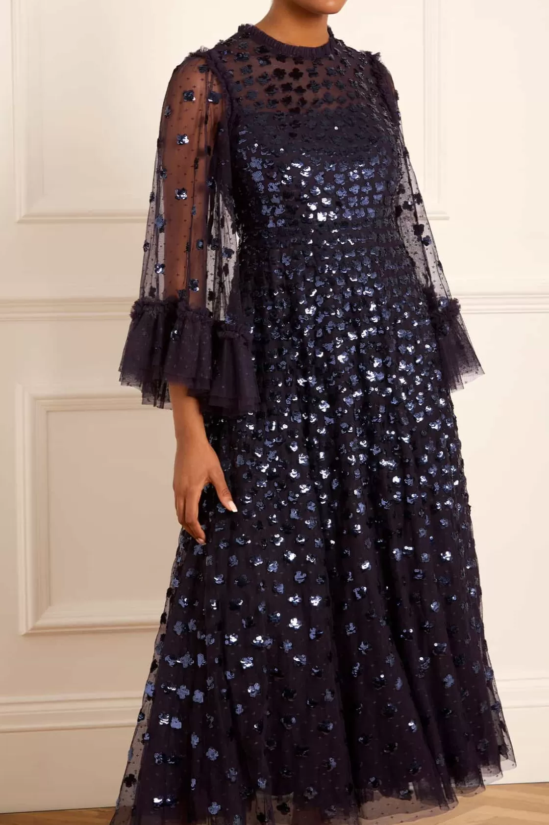 Needle & Thread Plus Size | Suknie Wieczorowe-Glisten Long Sleeve Ankle Gown Blue