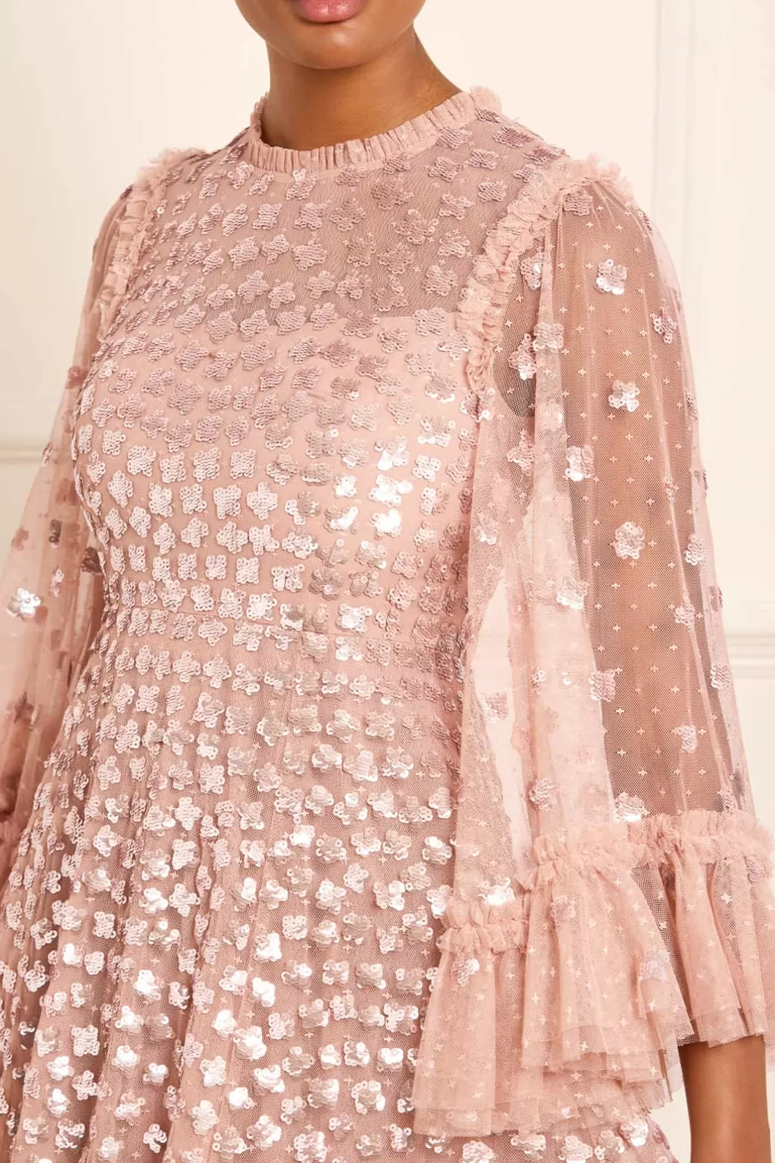 Needle & Thread Plus Size | Suknie Wieczorowe-Glisten Long Sleeve Ankle Gown Pink