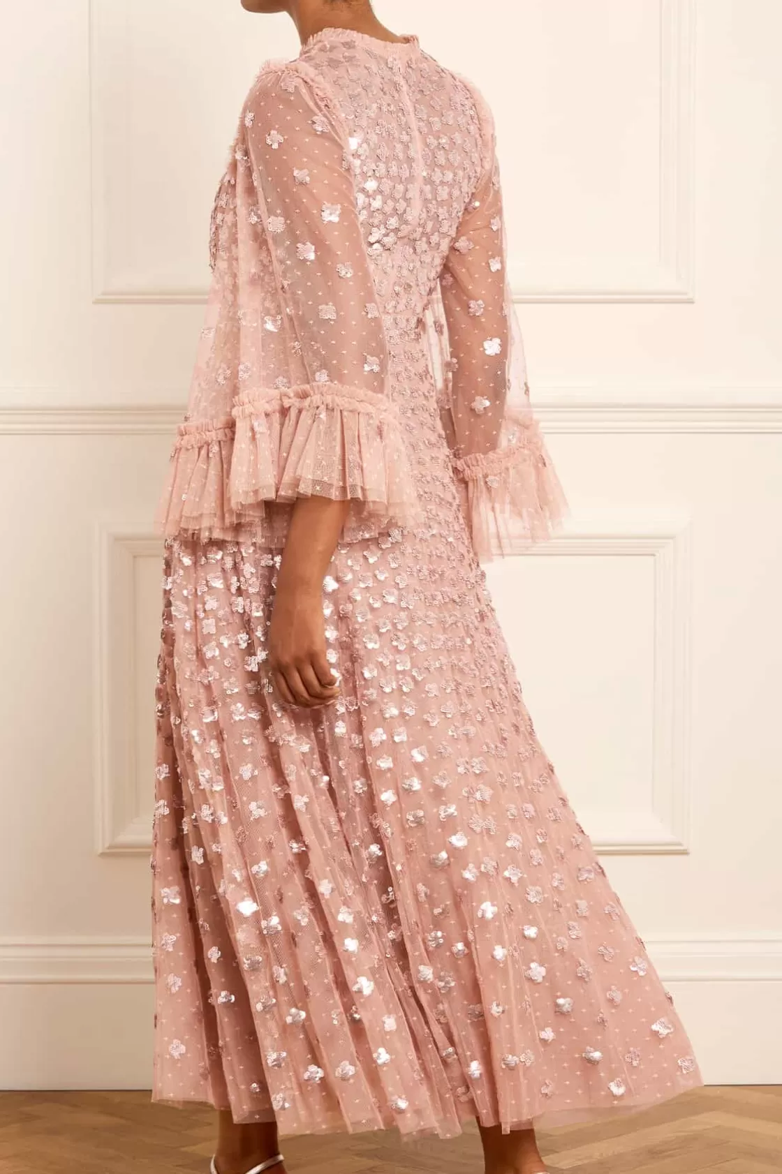 Needle & Thread Plus Size | Suknie Wieczorowe-Glisten Long Sleeve Ankle Gown Pink