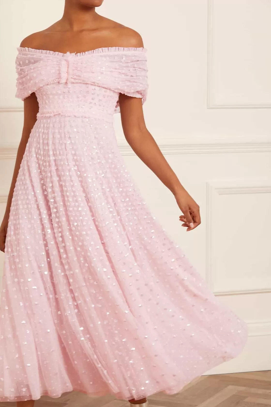 Needle & Thread Sukienki-Grace Gloss Off-Shoulder Ankle Gown Pink