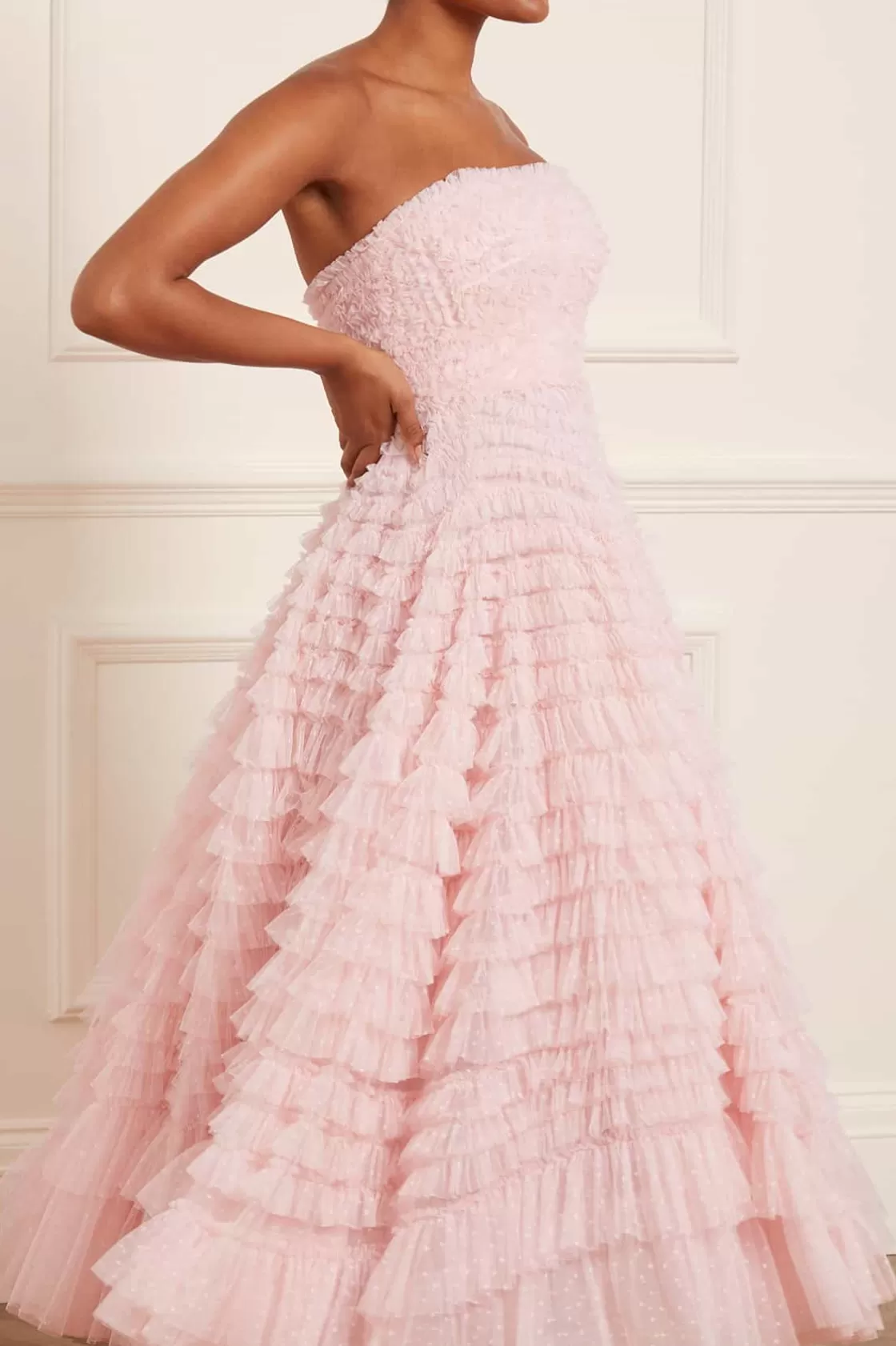 Needle & Thread Suknie Wieczorowe | Odpowiedzialnie Pozyskiwane-Hattie Ruffle Strapless Ankle Gown Pink