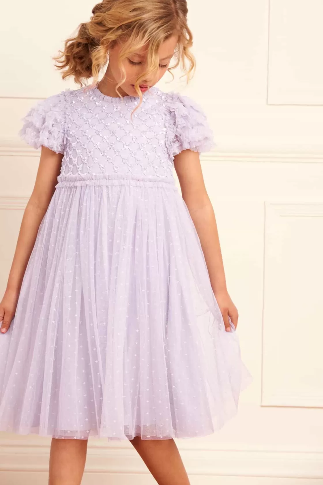 Needle & Thread Kids Embellished Dresses | Kids Responsibly Sourced-Heart Lattice Bodice Kids Dress Purple