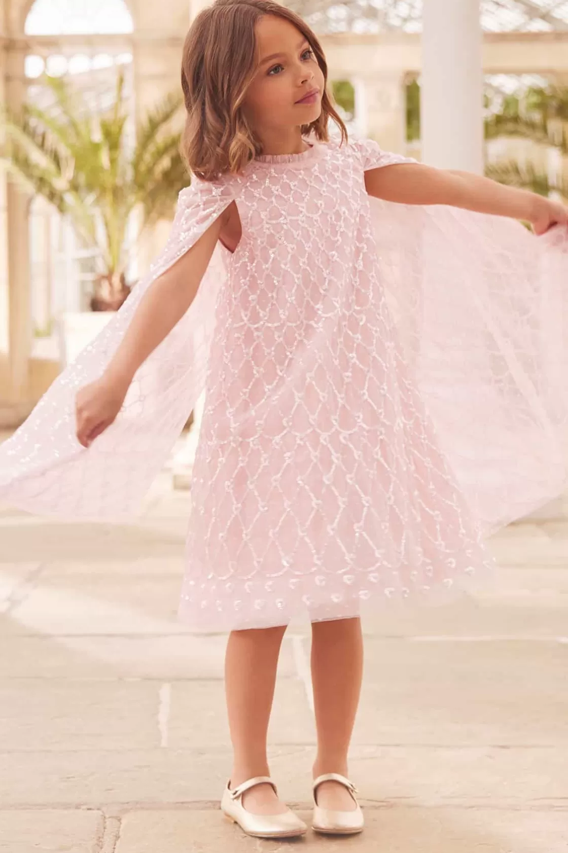 Needle & Thread Mamusia I Ja | Dziewczyna Z Kwiatami-Heart Lattice Cape Kids Dress Pink