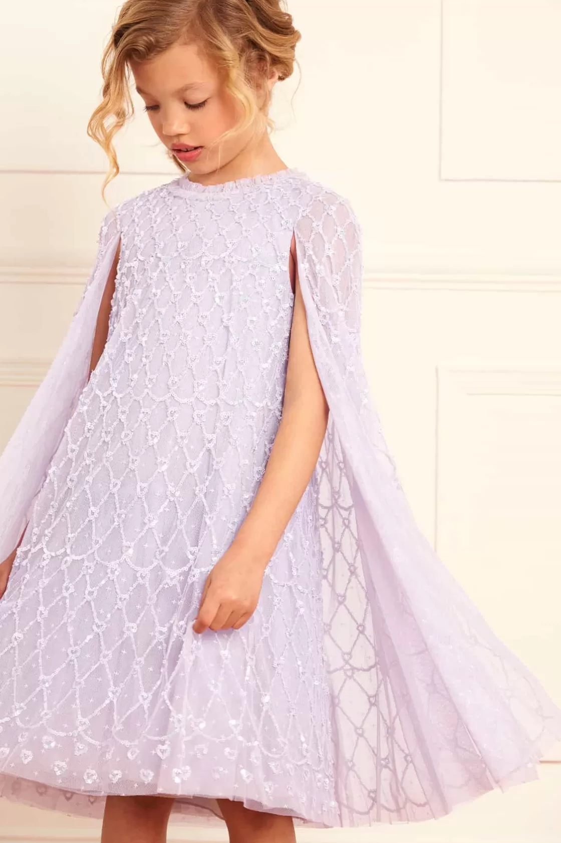 Needle & Thread Mamusia I Ja | Kids Embellished Dresses-Heart Lattice Cape Kids Dress Purple