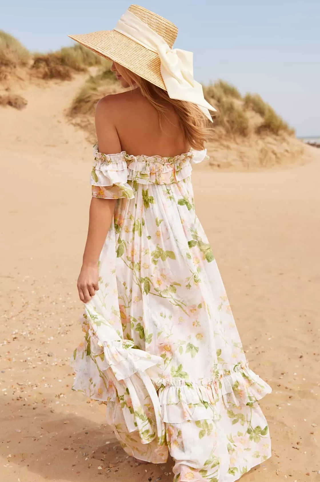 Needle & Thread Gość Weselny | Mamusia I Ja-Immortal Rose Aria Chiffon Off-Shoulder Ankle Gown Multi