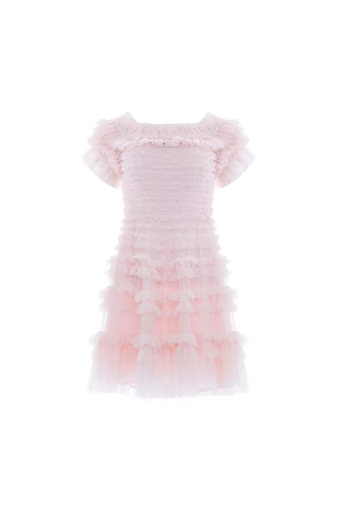 Needle & Thread Sukienki-Lisette Ruffle Off Shoulder Micro Mini Dress Pink