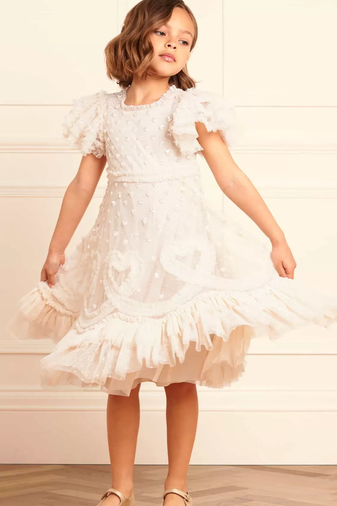 Needle & Thread Dziewczyna Z Kwiatami | Dziewczyna Z Kwiatami-Love Letter Kids Dress Champagne