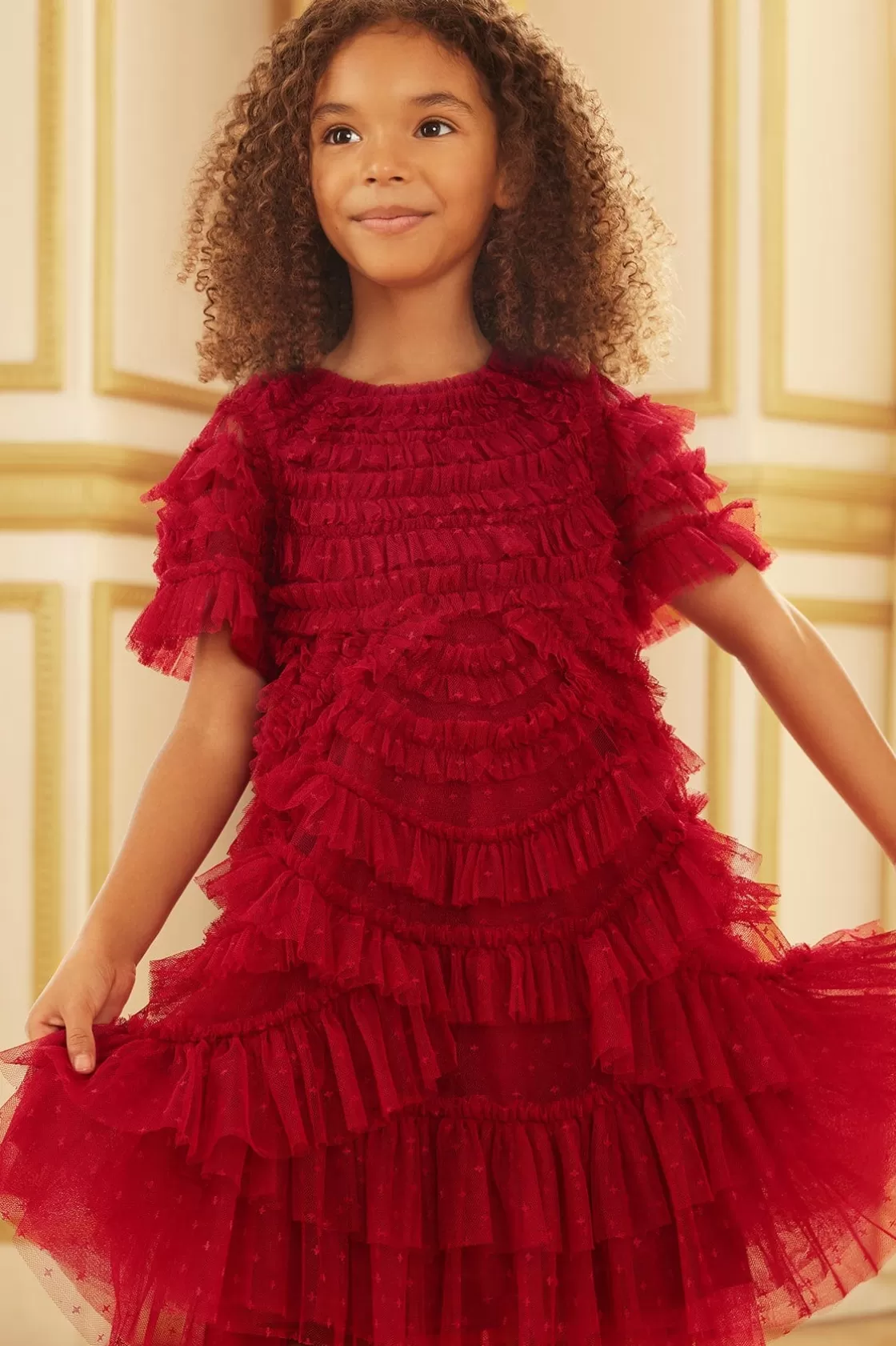 Needle & Thread Kids Responsibly Sourced | Odpowiedzialnie Pozyskiwane-Marilla Ruffle Kids Dress Red