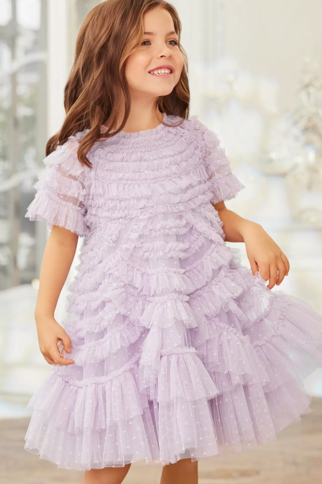 Needle & Thread Kids Responsibly Sourced | Odpowiedzialnie Pozyskiwane-Marilla Ruffle Kids Dress Purple