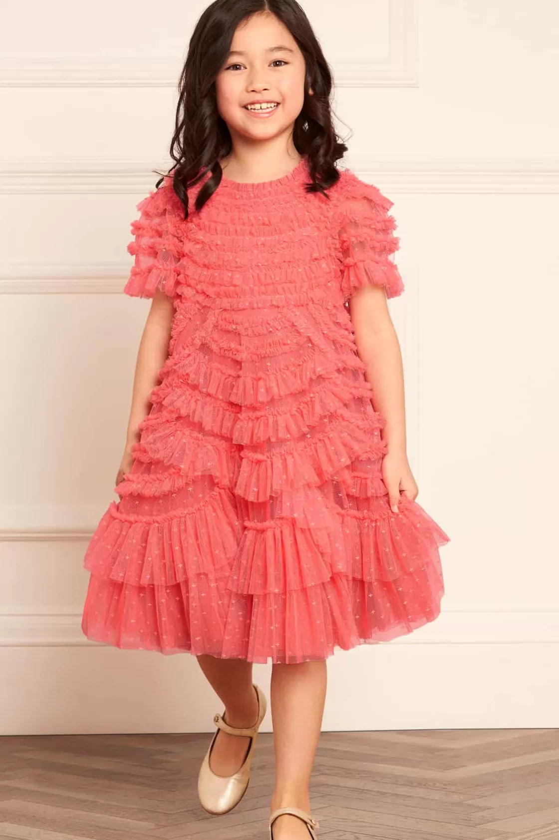 Needle & Thread Kids Responsibly Sourced | Odpowiedzialnie Pozyskiwane-Marilla Ruffle Kids Dress Pink