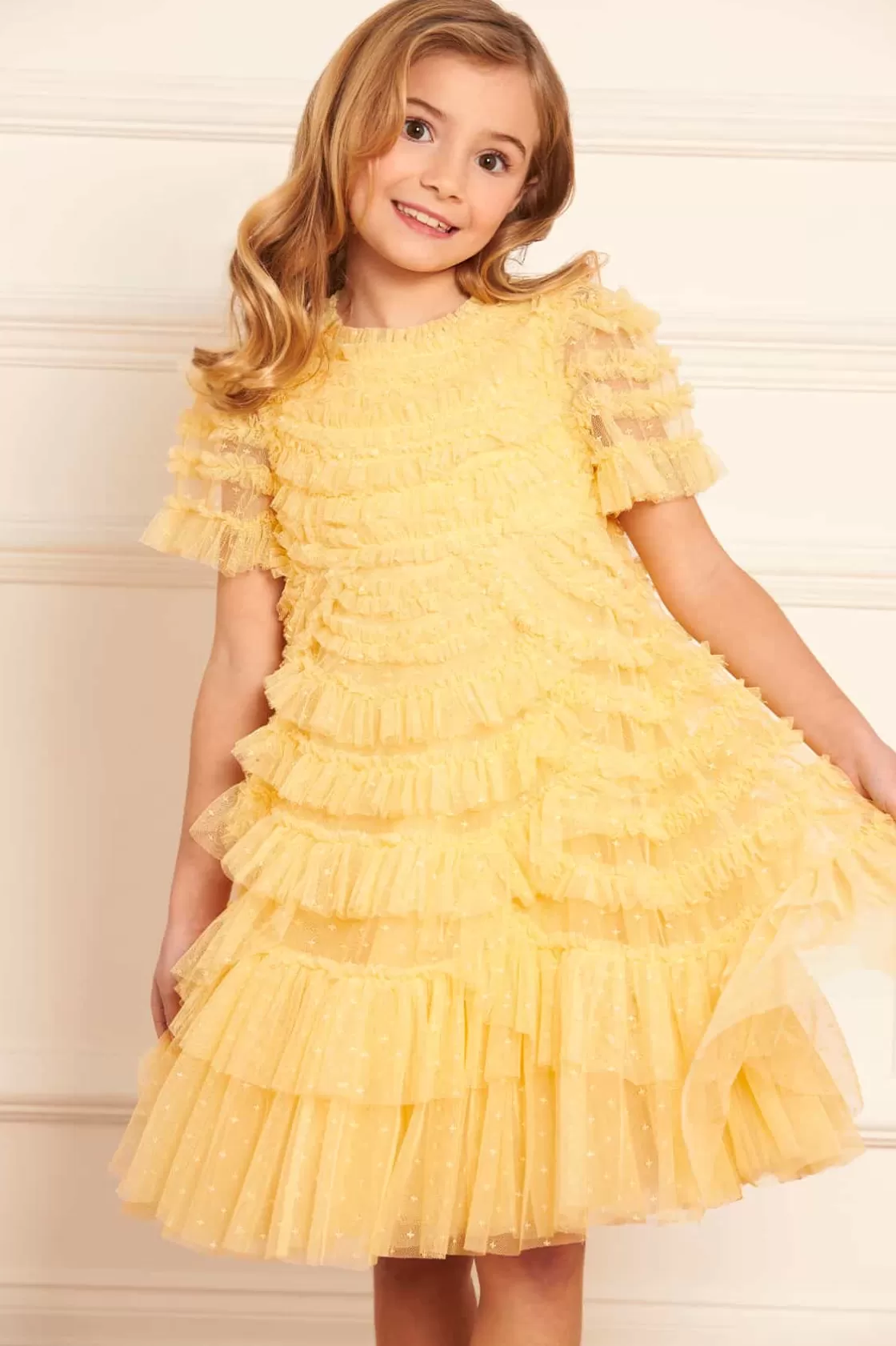 Needle & Thread Kids Responsibly Sourced | Odpowiedzialnie Pozyskiwane-Marilla Ruffle Kids Dress Yellow