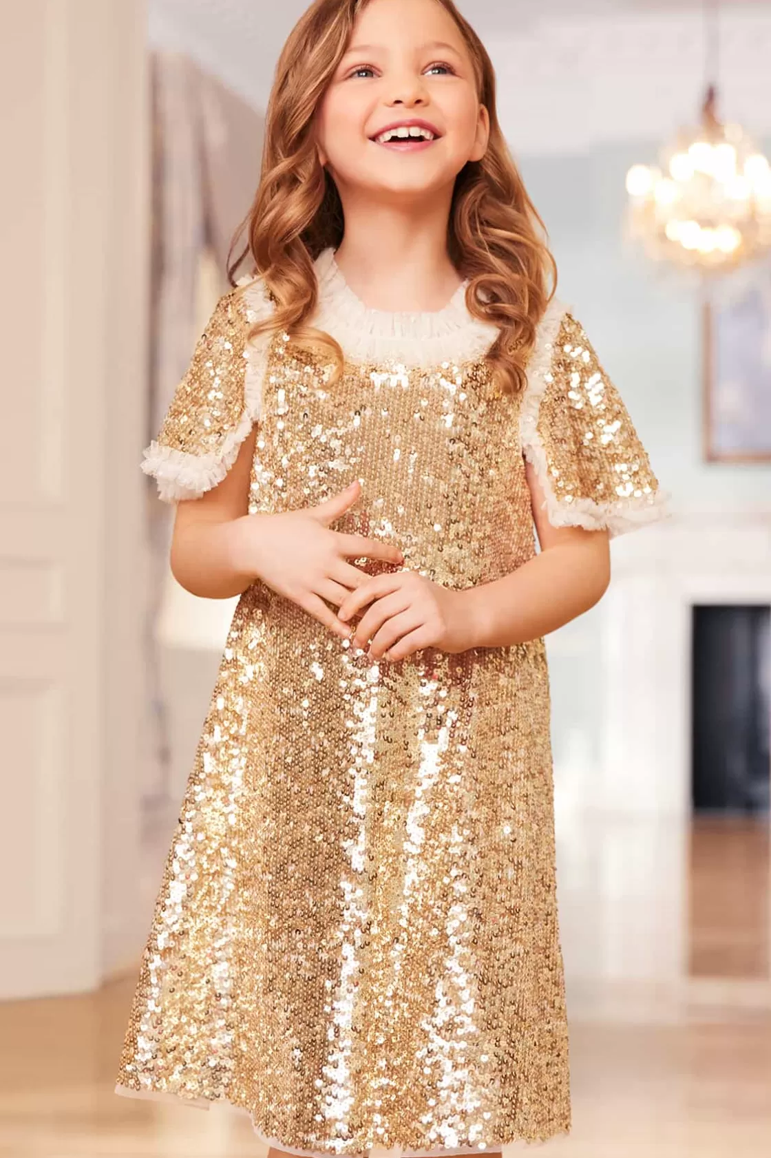 Needle & Thread Kids Embellished Dresses | Kids Responsibly Sourced-Matilda Kids Dress Gold