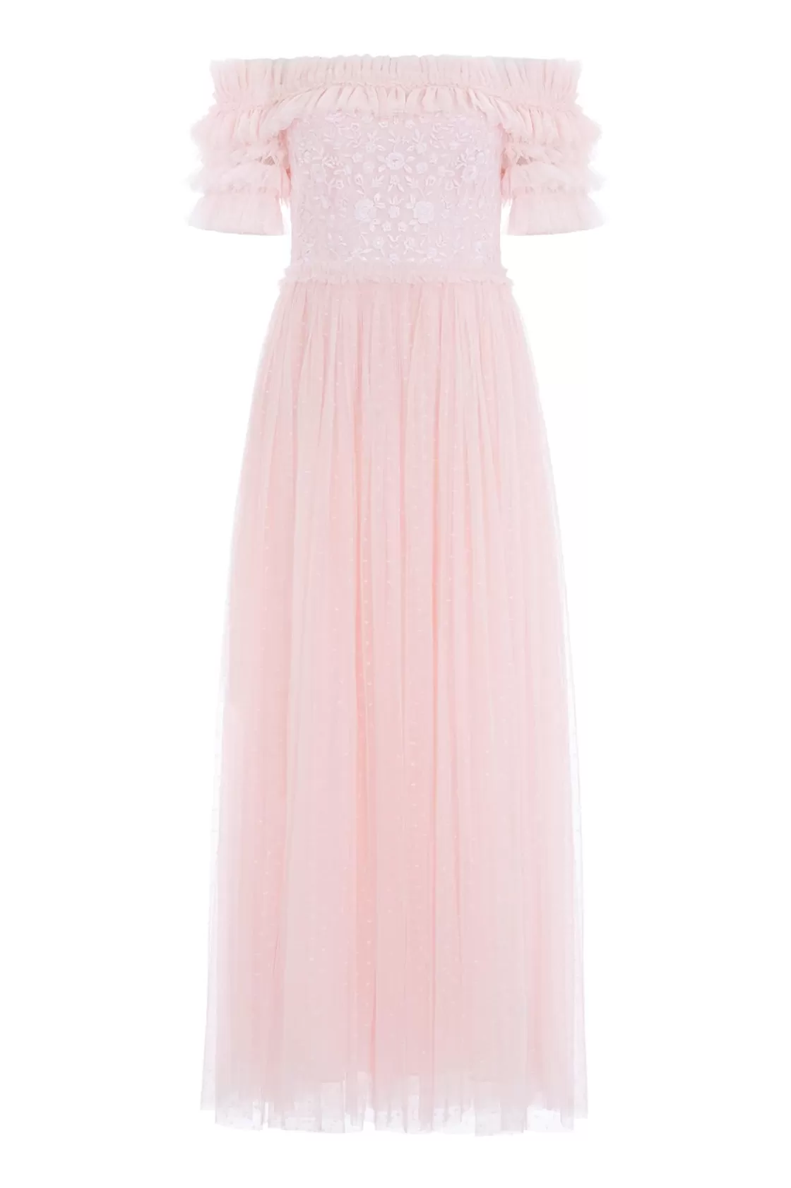 Needle & Thread Plus Size | Sukienki Haftowane-Midsummer Lace Bodice Off-Shoulder Ankle Gown Pink