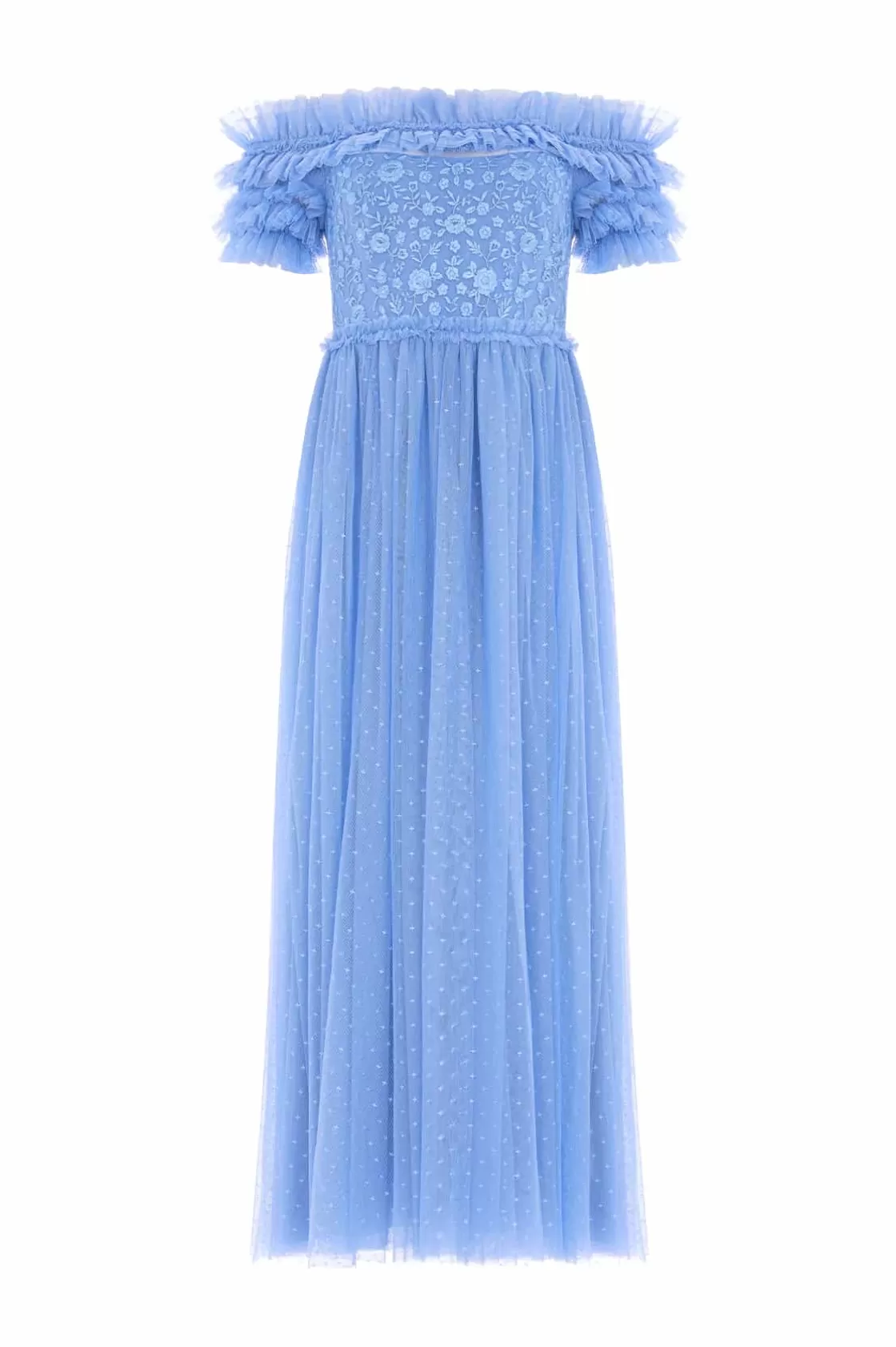 Needle & Thread Plus Size | Suknie Wieczorowe-Midsummer Lace Bodice Off-Shoulder Ankle Gown Blue