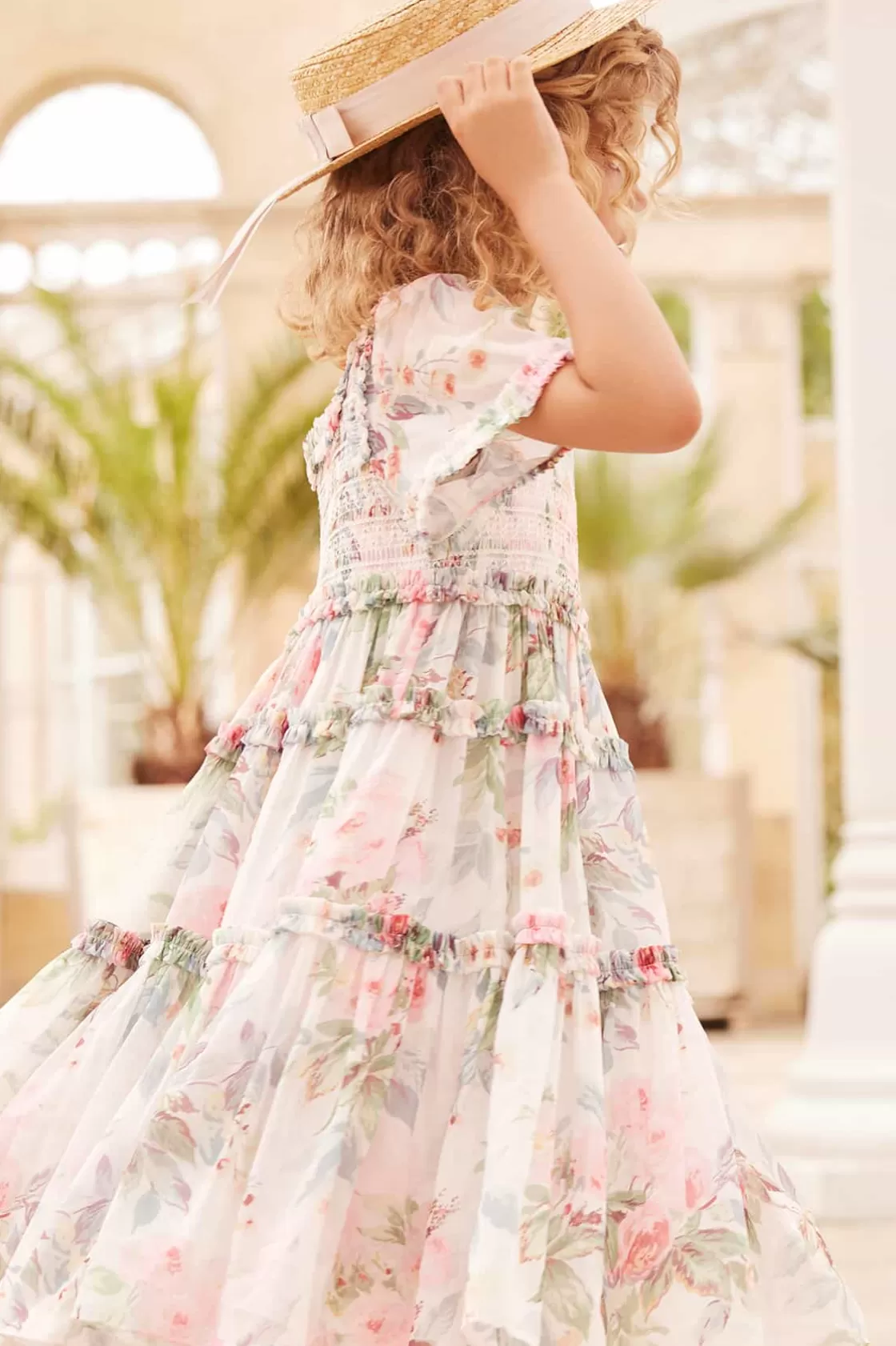 Needle & Thread Mamusia I Ja | Kids Printed Dresses-Paradise Garden Chiffon Smocked Kids Dress Multi